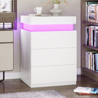 Sikaic Nightstand Nightstand with Sliding Top Charging Station and LED Lights White