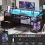 Sikaic Gaming Desk 63 Inches Gaming Desk with LED Light Drawers Black