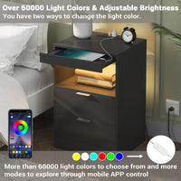 Sikaic Nightstand Nightstand with Pull-Out Shelf Wireless Charging Station and LED Lights Black