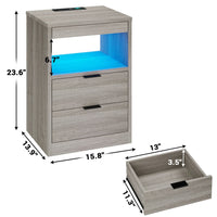 Sikaic Nightstand Nightstand with Pull-Out Shelf Wireless Charging Station and LED Lights Grey