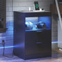 Sikaic Nightstand Nightstand with Pull-Out Shelf Wireless Charging Station and LED Lights Black