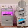 Sikaic Nightstand Nightstand with Pull-Out Shelf Wireless Charging Station and LED Lights Grey