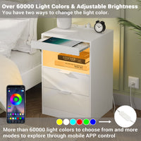 Sikaic Nightstand Nightstand with Pull-Out Shelf Wireless Charging Station and LED Lights White