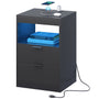 Sikaic Nightstand Nightstand with Pull-Out Shelf Wireless Charging Station and LED Lights Black