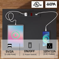 Sikaic Nightstand 2Pcs LED Nightstands with Charging Station Power Outlets & Drawers Black