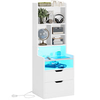 Sikaic Nightstand LED Nightstand with Bookshelf Charging Station White