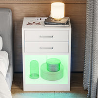 Sikaic Nightstand 2Pcs LED Nightstands with Charging Station Power Outlets & Drawers White