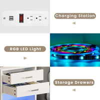 Sikaic Nightstand 2Pcs LED Nightstands with Charging Station Power Outlets & Drawers White