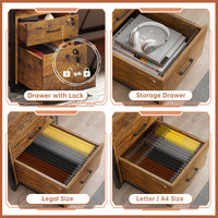 Sikaic Gaming Desk 63 Inches Gaming Desk with LED Light Drawers Rustic Brown