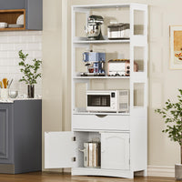 Sikaic Cabinets & Storage 64 Inches Freestanding Storage Cabinet with Shelves and Drawer Microwave Space Cupboard White