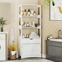 Sikaic Cabinets & Storage 64 Inches Freestanding Storage Cabinet with Shelves and Drawer Microwave Space Cupboard White