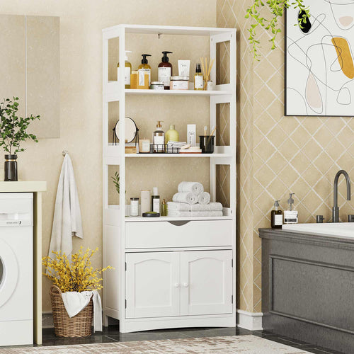 Sikaic Cabinets & Storage 64 Inches Freestanding Storage Cabinet with Shelves and Drawer Microwave Space Cupboard White