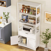 Sikaic Cabinets & Storage 64 Inches Freestanding Storage Cabinet with Shelves and Drawer Microwave Space Cupboard White
