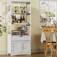 Sikaic Cabinets & Storage 64 Inches Freestanding Storage Cabinet with Shelves and Drawer Microwave Space Cupboard White