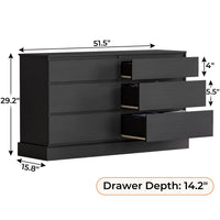 Sikaic Dressers 51.5 Inches Width 6 Drawers Dresser Large Capacity Clothing Storage Cabinet Black
