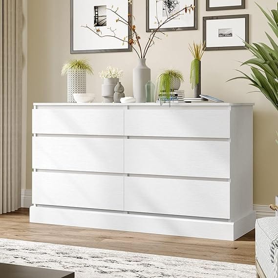 51.5 Inches Wide 6 Drawers Dresser for Bedroom White Modern - Sikaic - Chest of Drawers 51.5 Inches Wide 6 Drawers Dresser for Bedroom White Modern - Sikaic - Chest of Drawers