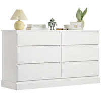 Sikaic Dressers 51.5 Inches Width 6 Drawers Dresser Large Capacity Clothing Storage Cabinet White