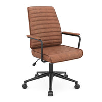 Sikaic Office Chairs Mid Century Leather Home Office Chair with Armrest Brown