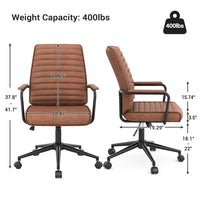 Sikaic Office Chairs Mid Century Leather Home Office Chair with Armrest Brown