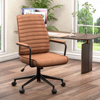 Sikaic Office Chairs Mid Century Leather Home Office Chair with Armrest Brown