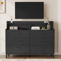 Sikaic Dressers 6 Drawers Double Dresser with Shelves Black
