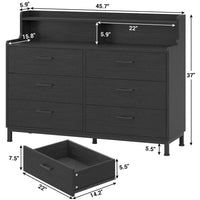 Sikaic Dressers 6 Drawers Double Dresser with Shelves Black