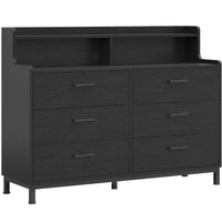 Sikaic Dressers 6 Drawers Double Dresser with Shelves Black