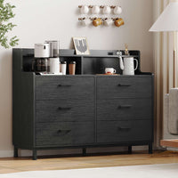 Sikaic Dressers 6 Drawers Double Dresser with Shelves Black