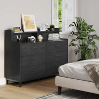 Sikaic Dressers 6 Drawers Double Dresser with Shelves Black
