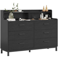 Sikaic Dressers 6 Drawers Double Dresser with Shelves Black