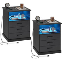 Sikaic Nightstands LED Nightstand with Charging Station 3 Storage Drawers Black