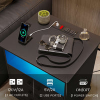 Sikaic Nightstands LED Nightstand with Charging Station 3 Storage Drawers Black