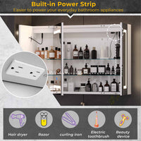 Sikaic Medicine Cabinets 3 Doors Wall Mounted Vanity Medicine Cabinet Mirror with Storage Shelves and 2 Outlets White