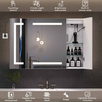 Sikaic Medicine Cabinets 3 Doors Wall Mounted Vanity Medicine Cabinet Mirror with Storage Shelves and 2 Outlets White