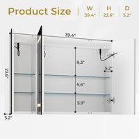 Sikaic Medicine Cabinets 3 Doors Wall Mounted Vanity Medicine Cabinet Mirror with Storage Shelves and 2 Outlets White