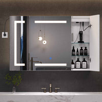 Sikaic Medicine Cabinets 3 Doors Wall Mounted Vanity Medicine Cabinet Mirror with Storage Shelves and 2 Outlets White