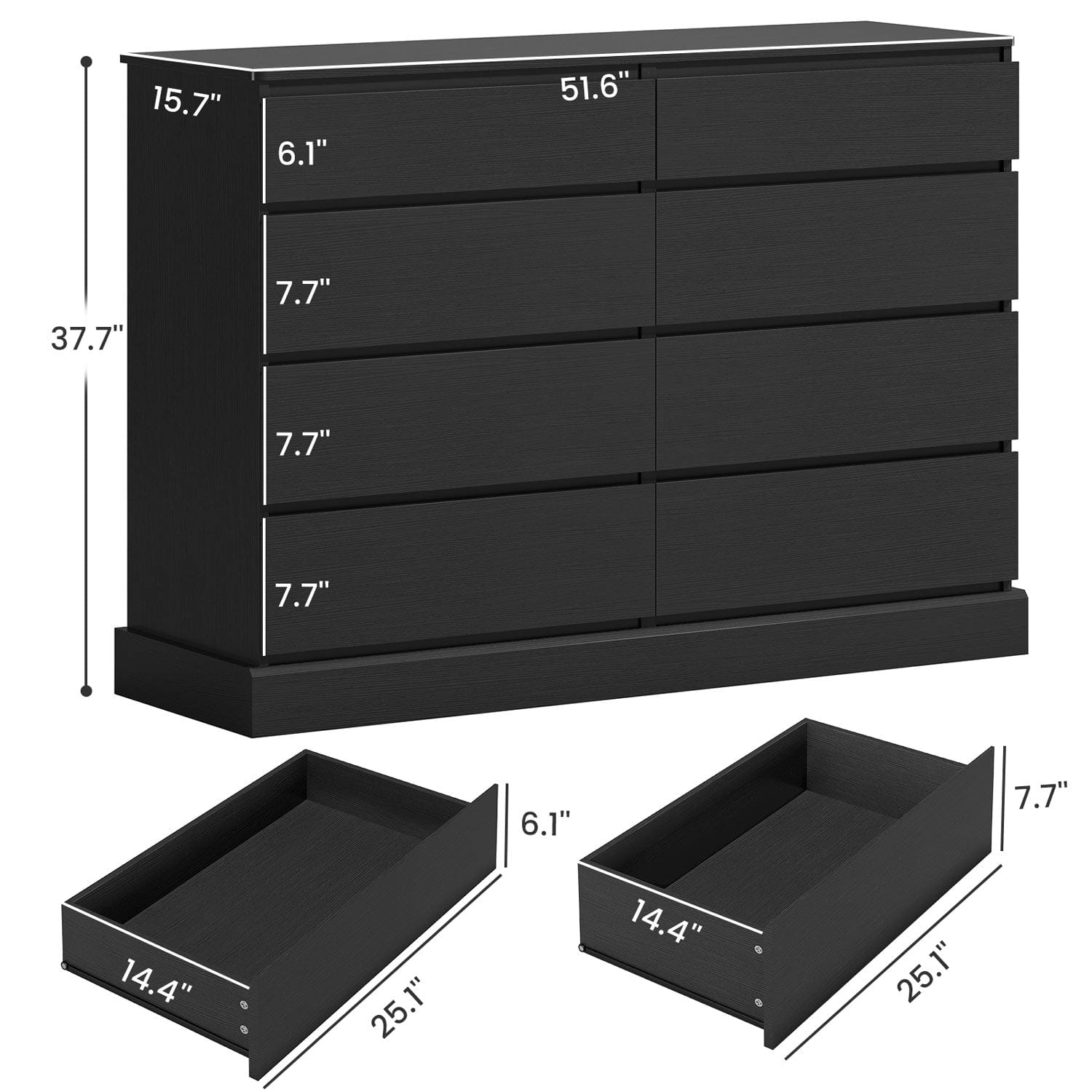 Sikaic No Handle Design Dresser with 8 Drawers Black Sikaic No Handle Design Dresser with 8 Drawers Black