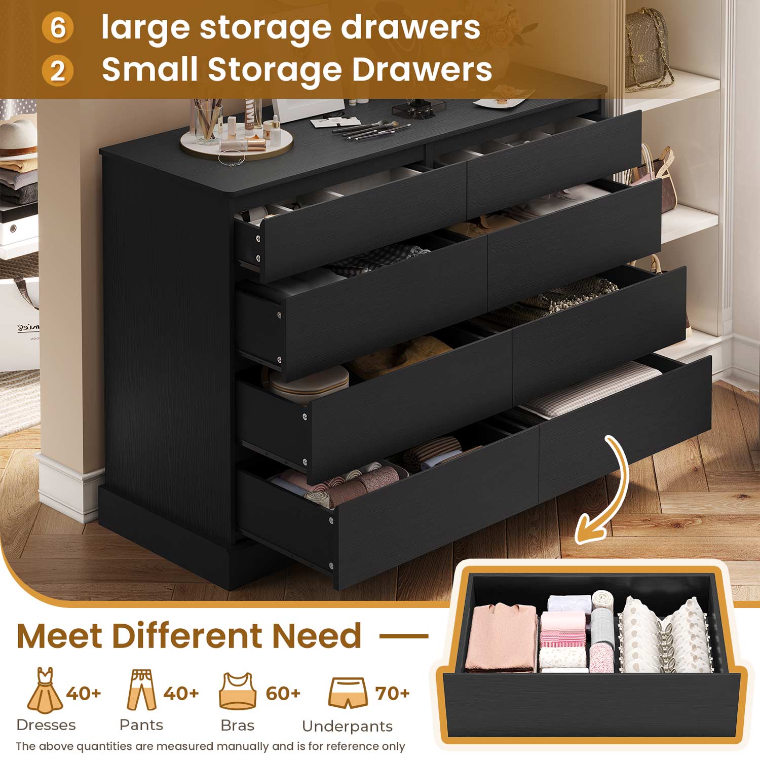 Sikaic No Handle Design Dresser with 8 Drawers Black Sikaic No Handle Design Dresser with 8 Drawers Black