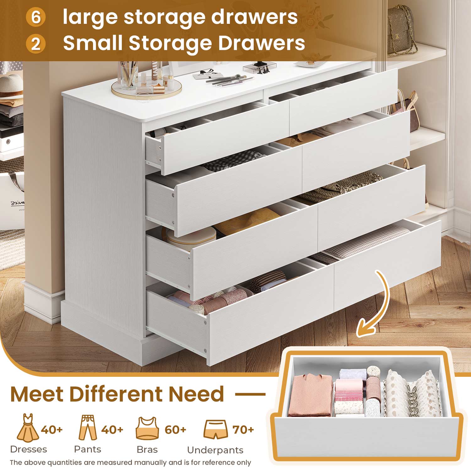 8 Drawers Double Dresser with No Handle Design White 8 Drawers Double Dresser with No Handle Design White