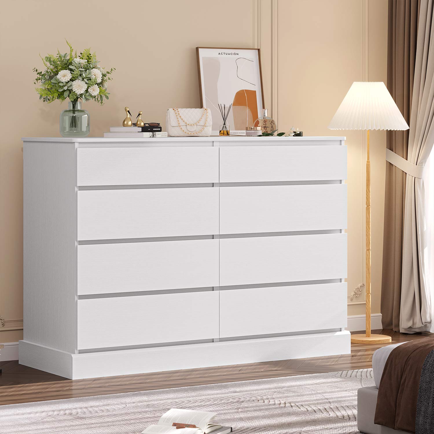 8 Drawers Double Dresser with No Handle Design White | Sikaic 8 Drawers Double Dresser with No Handle Design White | Sikaic
