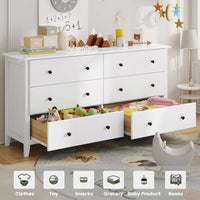 Sikaic Dressers 6 Drawers Double Dresser with Large Capacity Solid Wood Storage Cabinet White