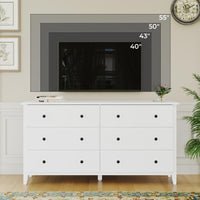 Sikaic Dressers 6 Drawers Double Dresser with Large Capacity Solid Wood Storage Cabinet White