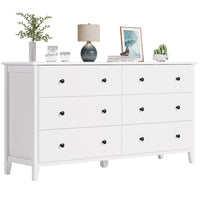 Sikaic Dressers 6 Drawers Double Dresser with Large Capacity Solid Wood Storage Cabinet White