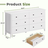 Sikaic Dressers 6 Drawers Double Dresser with Large Capacity Solid Wood Storage Cabinet White