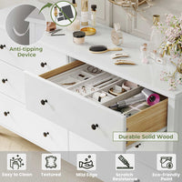 Sikaic Dressers 6 Drawers Double Dresser with Large Capacity Solid Wood Storage Cabinet White