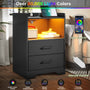 Sikaic Nightstands 2PCS LED Nightstands with Charging Station and Storage Drawers Black