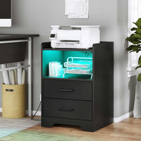Sikaic Nightstands 2PCS LED Nightstands with Charging Station and Storage Drawers Black