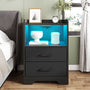 Sikaic Nightstands 2PCS LED Nightstands with Charging Station and Storage Drawers Black
