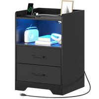 Sikaic Nightstands 2PCS LED Nightstands with Charging Station and Storage Drawers Black