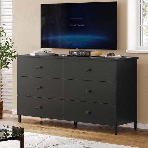Sikaic Dressers 6 Drawers Dresser with Heavy Sturdy Steel Frame Black